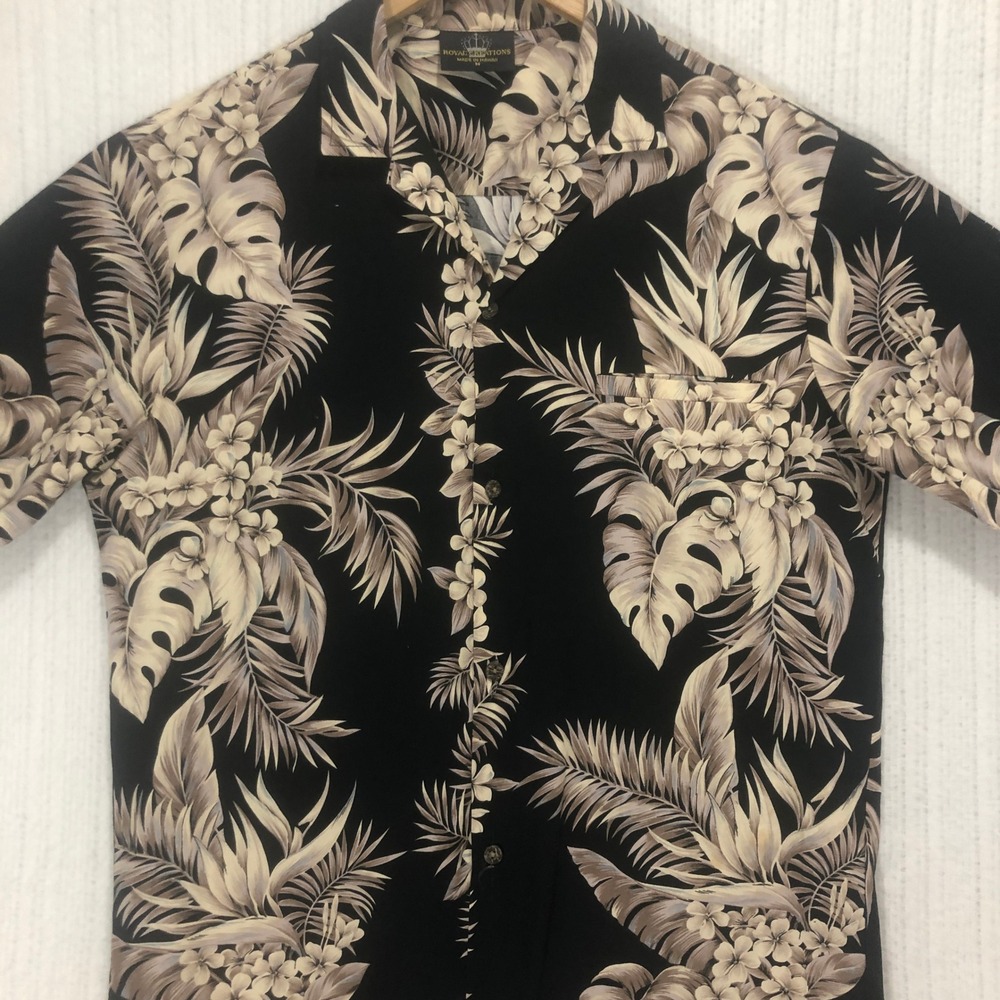 Royal Creations Hawaiian Shirt Floral Print Vacation Button‎ Up Shirt M